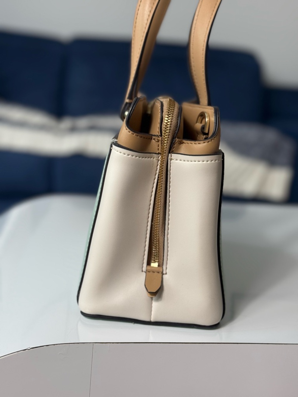 Calvin Klein Camille Lock Satchel Beige/Mint Green - Picture 4 of 16